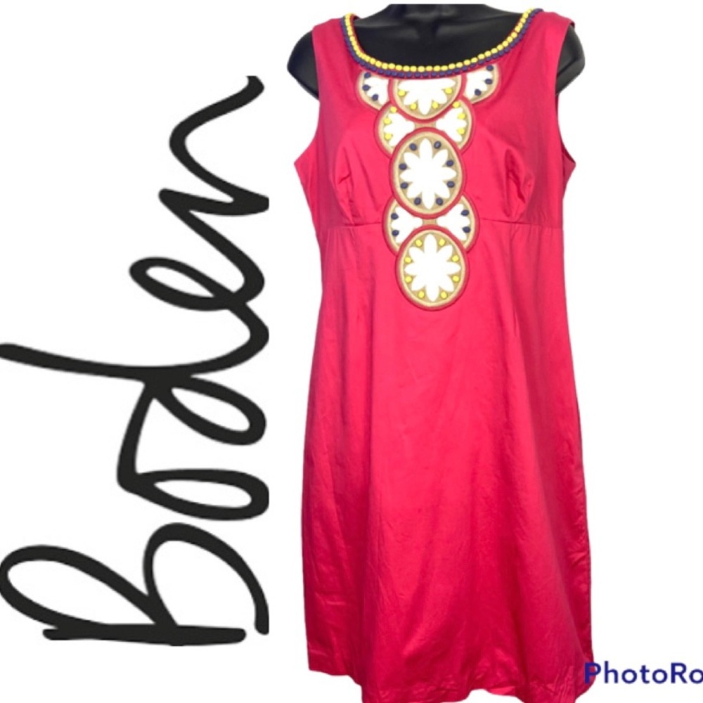 Boden Pink Sleeveless Dress with Embellished Neckline